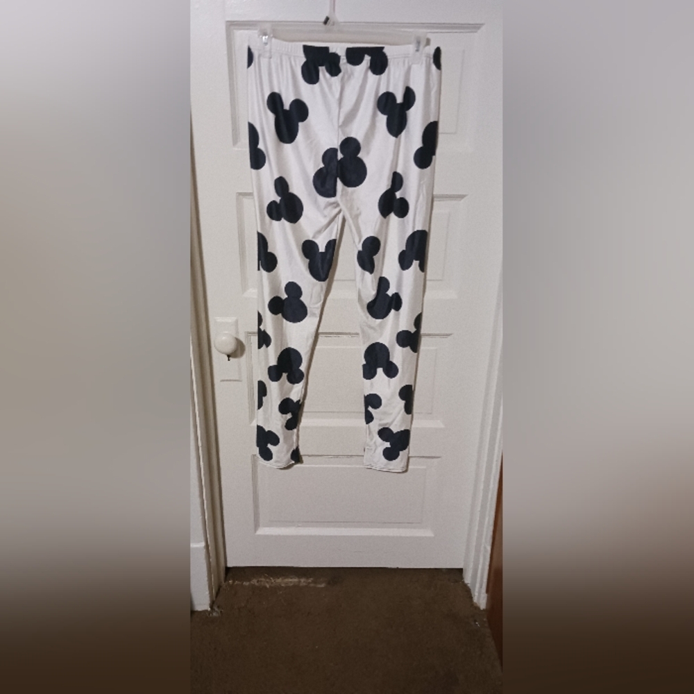 Unbranded Disney Womens Mickey Mouse White Black Patterned Leggingse A-